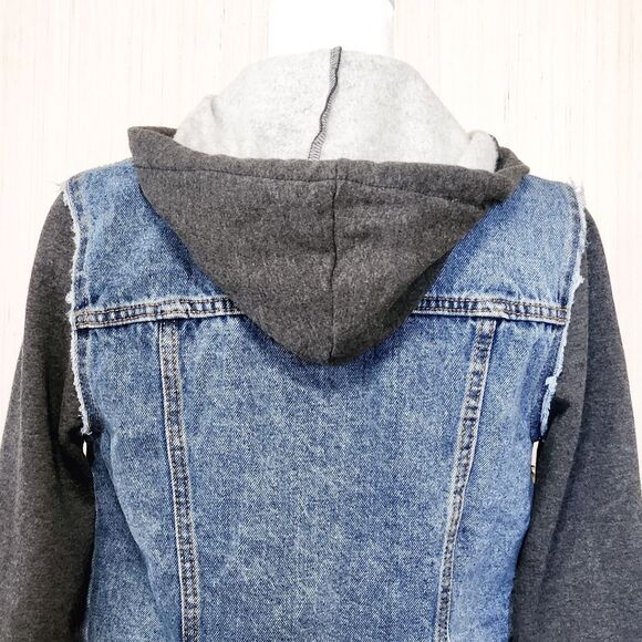 Aeropostale Fleece Hooded Jean Jacket Women's XS Denim Blue/Gray Button Front - Picture 7 of 12